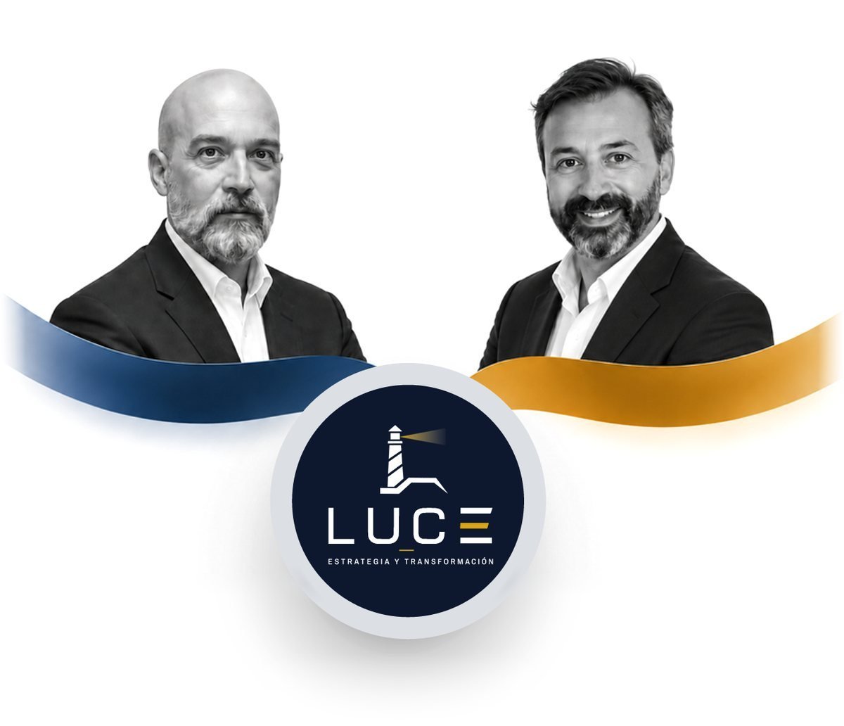 Luis Hernando, a la izquierda, y César Viniegra, a la derecha, fundadores de LUCE, unidos por el logotipo de la marca.